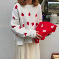 2 Colors Sweet Love Heart Pullover Sweater - Thumbnail 1