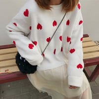 2 Colors Sweet Love Heart Pullover Sweater - Thumbnail 2
