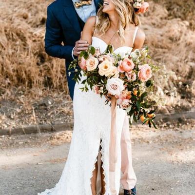 Glamorous mermaid garden wedding dresses spaghetti straps lace side slit bridal gowns - Thumbnail 5