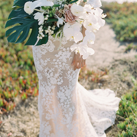 Glamorous Mermaid Garden Wedding Dresses Off the Shoulder Delicate Lace Champagne Lining Bridal Gowns - Thumbnail 1