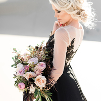 Simple A Line Chiffon Boho Beach Black Wedding Dresses Crew Neck Sheer Long Sleeve Appliques Lace Bridal Gowns - Thumbnail 1