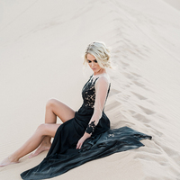 Simple A Line Chiffon Boho Beach Black Wedding Dresses Crew Neck Sheer Long Sleeve Appliques Lace Bridal Gowns - Thumbnail 3