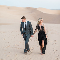 Simple A Line Chiffon Boho Beach Black Wedding Dresses Crew Neck Sheer Long Sleeve Appliques Lace Bridal Gowns - Thumbnail 4