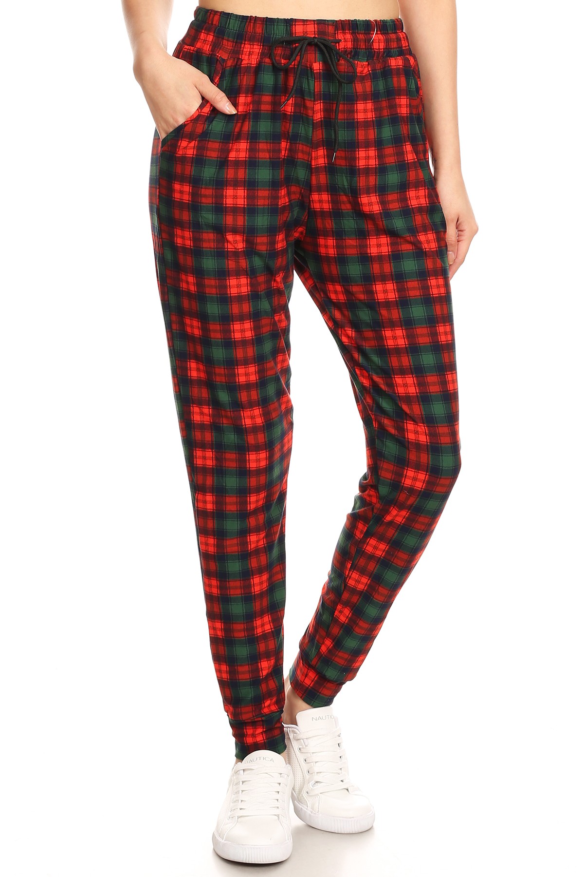 Ladies Christmas plaid printed Joggers 