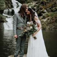 Glamorous A Line Boho Beach Wedding Dresses Off the Shoulder Unique Lace Bridal Gowns - Thumbnail 1