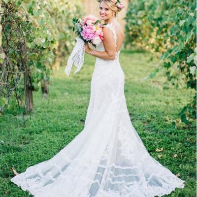 Stunning mermaid wedding dresses scoop sleeveless delicate lace bridal gowns - Thumbnail 5