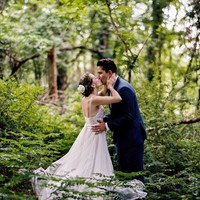 Simple A Line Tulle Blush Pink Garden Wedding Dresses Sheer Crew Neck Lace Bodice Backless Bridal Gowns - Thumbnail 2