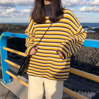 Stand Collar Striped Loose Knit Sweater - Thumbnail 2