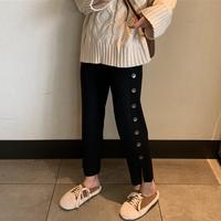 Side Buttons Slit Knit Casual Pants - Thumbnail 2