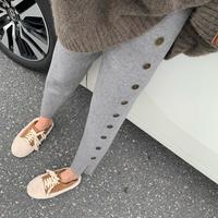 Side Buttons Slit Knit Casual Pants - Thumbnail 4
