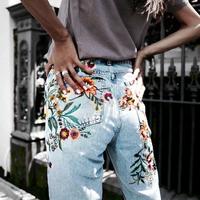 High Waist Embroidered Denim Trousers - Thumbnail 1