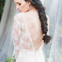 Romantic A Line Garden Wedding Dresses Sexy Deep V Neck Delicate Lace Sheer Long Sleeve Backless Covered Button Bridal Gowns - Thumbnail 1