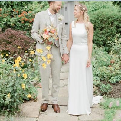 Romantic mermaid garden wedding dresses crew neck sleeveless sash bridal gowns - Thumbnail 5