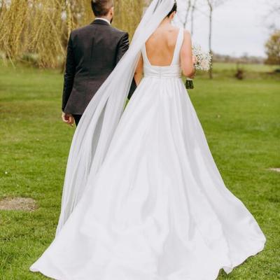 Glamous ball gown church wedding dresses sexy deep v neck covered button bridal gowns - Thumbnail 5