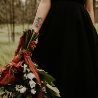 Romantic A Line Garden Black Gothic Wedding Dresses Sheer Crew Neck Lace Appliques Bridal Gowns - Thumbnail 2