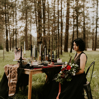 Romantic A Line Garden Black Gothic Wedding Dresses Sheer Crew Neck Lace Appliques Bridal Gowns - Thumbnail 3