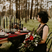 Romantic A Line Garden Black Gothic Wedding Dresses Sheer Crew Neck Lace Appliques Bridal Gowns - Thumbnail 4