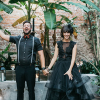 Romantic Ball Gown Black Gothic Wedding Dresses Sheer Crew Neck Lace Appliques Keyhole Back Bridal Gowns - Thumbnail 3