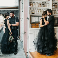 Romantic Ball Gown Black Gothic Wedding Dresses Sheer Crew Neck Lace Appliques Keyhole Back Bridal Gowns - Thumbnail 4
