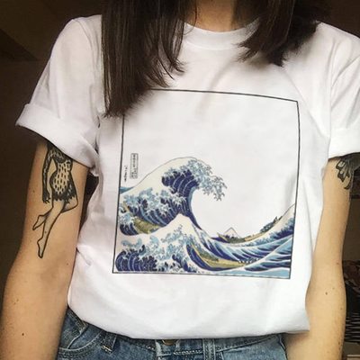 Harajuku japanese wave print t shirt