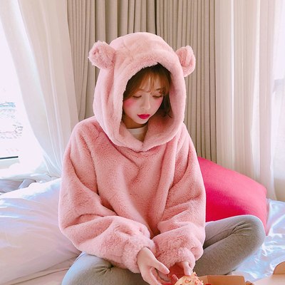 Pink kawaii soft autumn and winter fashion hoodies - Thumbnail 3