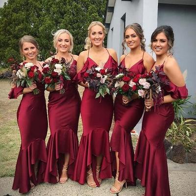 Wine red burgundy mermaid bridesmaid dresses halter hilo bridesmaid gowns prom party dress - Thumbnail 2