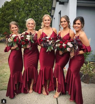 Wine Red Burgundy Mermaid Bridesmaid Dresses Halter Hilo Bridesmaid Gowns Prom Party Dress