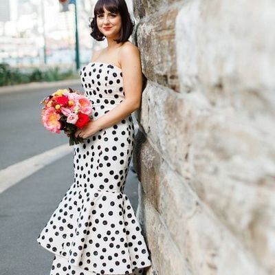 1950s vintage romantic mermaid unique wedding dresses strapless white black polka dots bridal gowns - Thumbnail 4