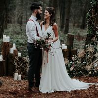 Simple A Line Chiffon Boho Beach Wedding Dresses Sexy Deep V Neck Backless Bridal Gowns - Thumbnail 4