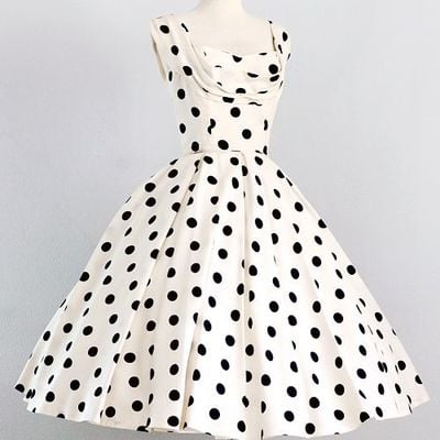 1950s vintage ball gown white wedding dresses sweetheart ruched black polka dots mini short bridal gowns - Thumbnail 3