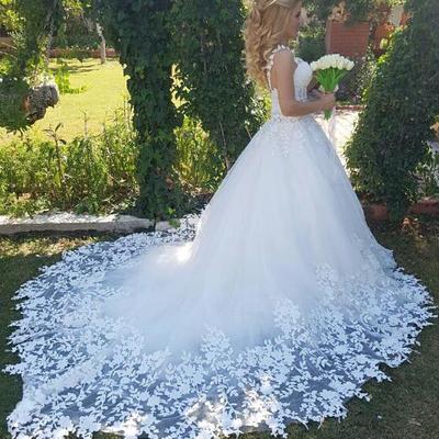 Elegant wedding dresses 2019 sweetheart neckline lace appliques lace up back court train bridal dresses gowns - Thumbnail 4