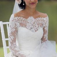 Timeless Lace Appliques Princess Wedding Dress Long Sleeve Illusion Bodice Off Shoulder Floor-Length White Wedding Gowns - Thumbnail 1