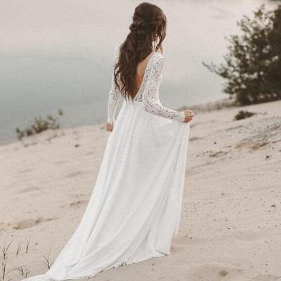 Beach wedding dress long sleeve boho v neck backless bridal dresses chiffon princess lace chiffon wedding gown vestido de noiva - Thumbnail 4