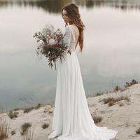 Beach Wedding Dress Long Sleeve Boho V Neck Backless bridal dresses Chiffon Princess Lace Chiffon Wedding Gown vestido de noiva - Thumbnail 3