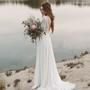 Beach Wedding Dress Long Sleeve Boho V Neck Backless bridal dresses Chiffon Princess Lace Chiffon Wedding Gown vestido de noiva-3