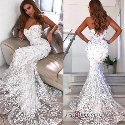 Luxury appliqued mermaid wedding dresses sweetheart neckline sweep train zipper back custom made castle wedding gown - Thumbnail 5