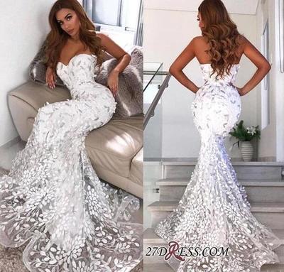 Luxury Appliqued Mermaid Wedding Dresses Sweetheart Neckline Sweep Train Zipper Back Custom Made Castle Wedding Gown