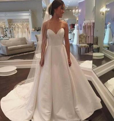 Elegant A Line Wedding Dresses With Satin Floor Length Ruffle custom MAde Vestido De Nova cheap Bridal Gown