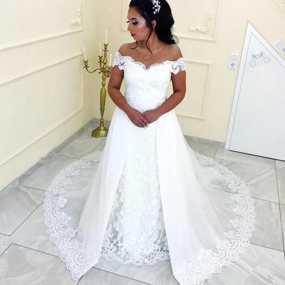 White off shoulder sweetheart lace wedding dresses bride gown - Thumbnail 4