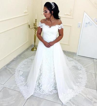 White Off Shoulder Sweetheart Lace Wedding Dresses Bride Gown