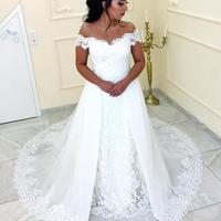 White Off Shoulder Sweetheart Lace Wedding Dresses Bride Gown - Thumbnail 1