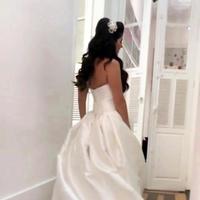 Simple A Line Strapless Satin Wedding Dresses Bride Gown With Bow - Thumbnail 1
