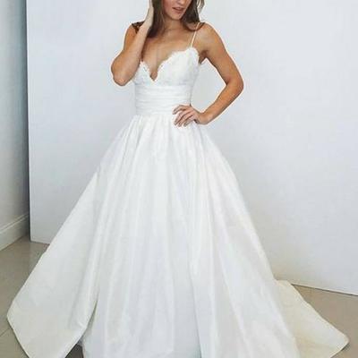 Simple spaghetti strap sweetheart wedding dresses,satin bride gown - Thumbnail 4
