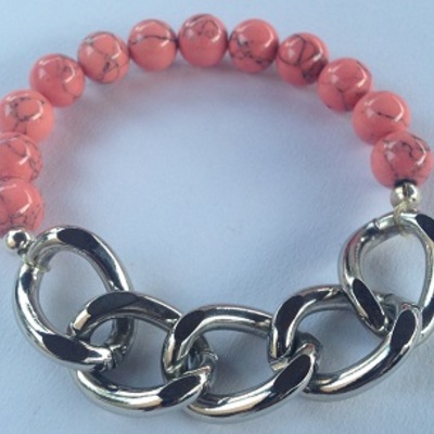 Silver cuban link bracelet - pink marble