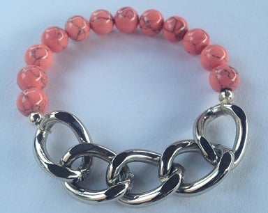 Silver Cuban Link bracelet - Pink Marble