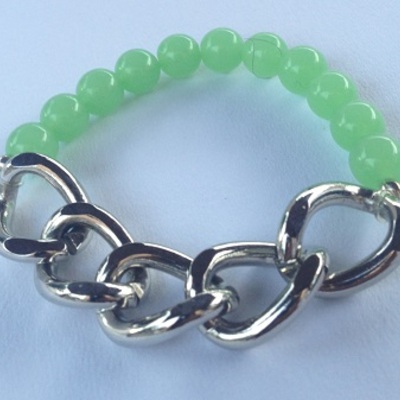 Silver cuban link bracelet - light pastel green