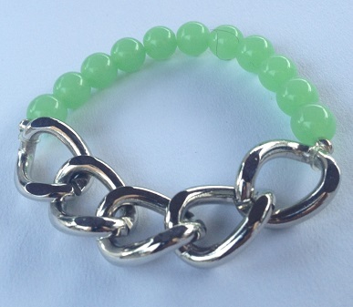 Silver Cuban Link bracelet - Light Pastel Green