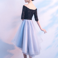 Black lace and gray tulle short prom dress, homecoming dress - Thumbnail 3