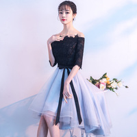 Black lace and gray tulle short prom dress, homecoming dress - Thumbnail 4
