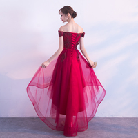 Burgundy lace tulle high low prom dress, homecoming dress - Thumbnail 2